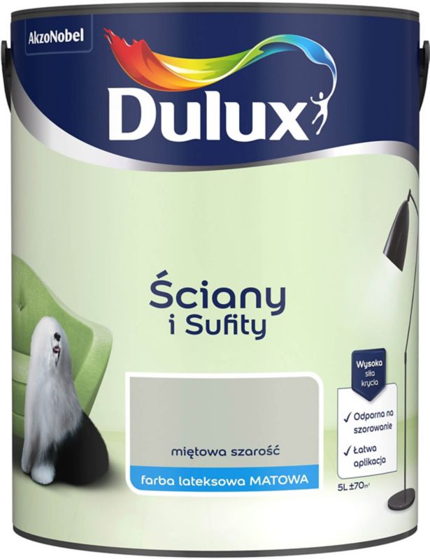 Dulux vægmaling og loftmaling i mintgrå, 5 l
