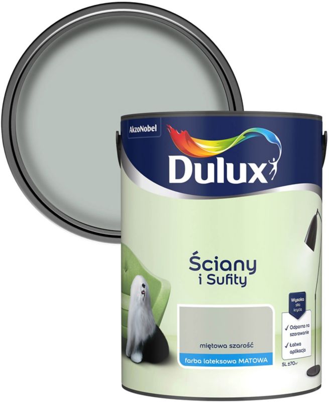 Dulux vægmaling og loftmaling i mintgrå, 5 l