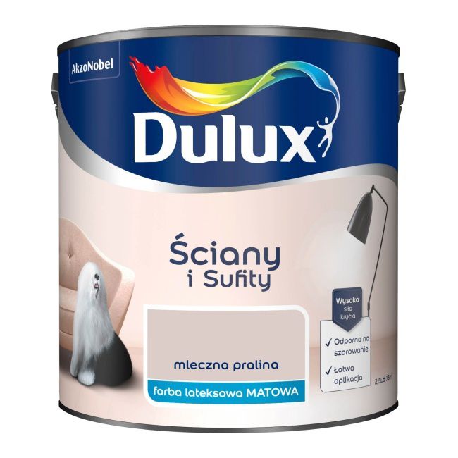 Dulux maling til vægge og lofter, mælkepralin, 2,5 l