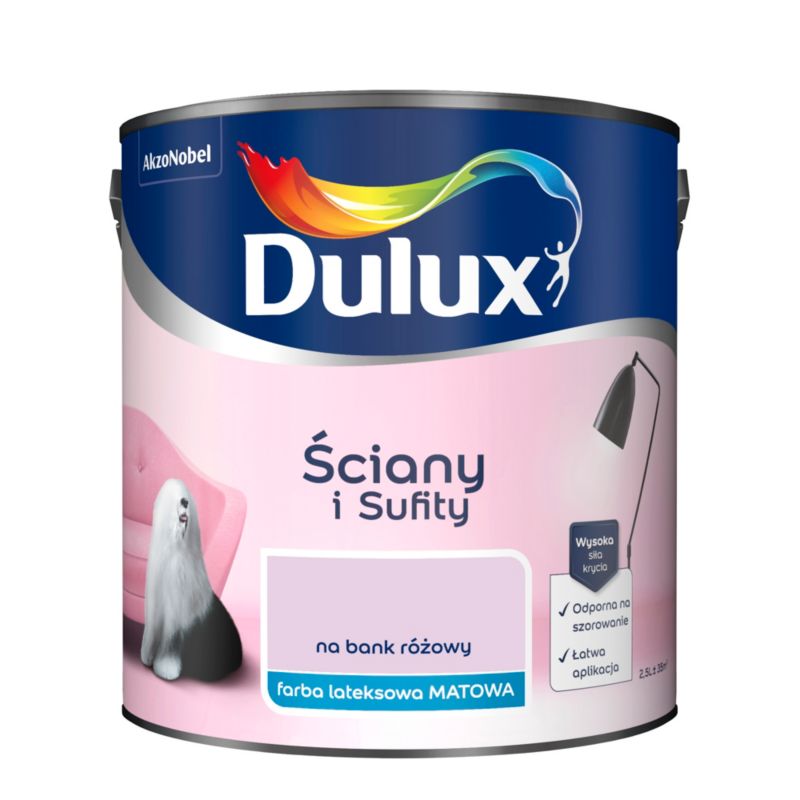 Dulux vægmaling og loftmaling i farven "På den sikre side pink" 2,5 l