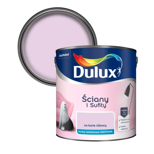 Dulux vægmaling og loftmaling i farven "På den sikre side pink" 2,5 l