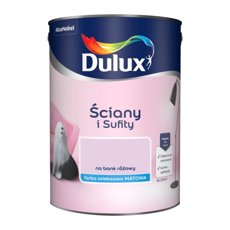 Dulux vægmaling og loftmaling i farven 'På bank pink' 5 l