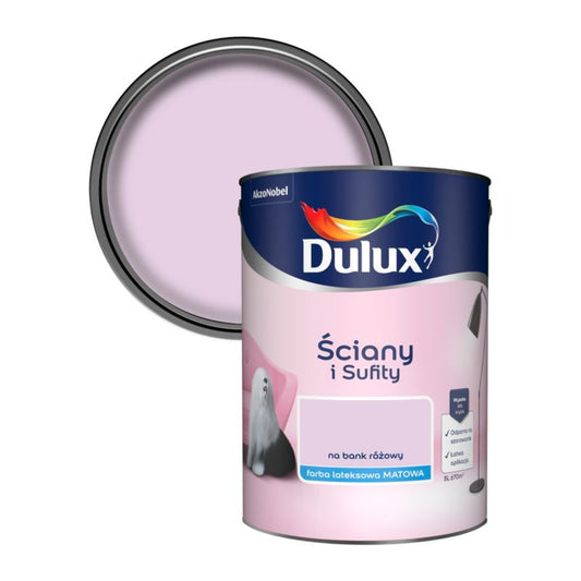 Dulux vægmaling og loftmaling i farven 'På bank pink' 5 l