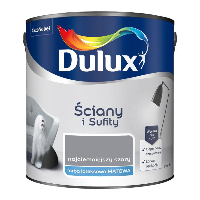 Dulux vægmaling og loftmaling i mørkeste grå 2,5 l