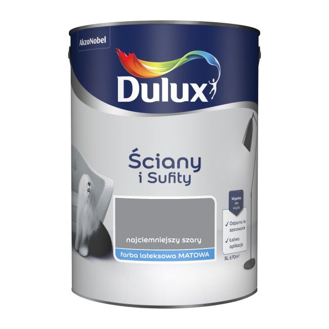 Dulux vægmaling og loftmaling i mørkeste grå 5 l