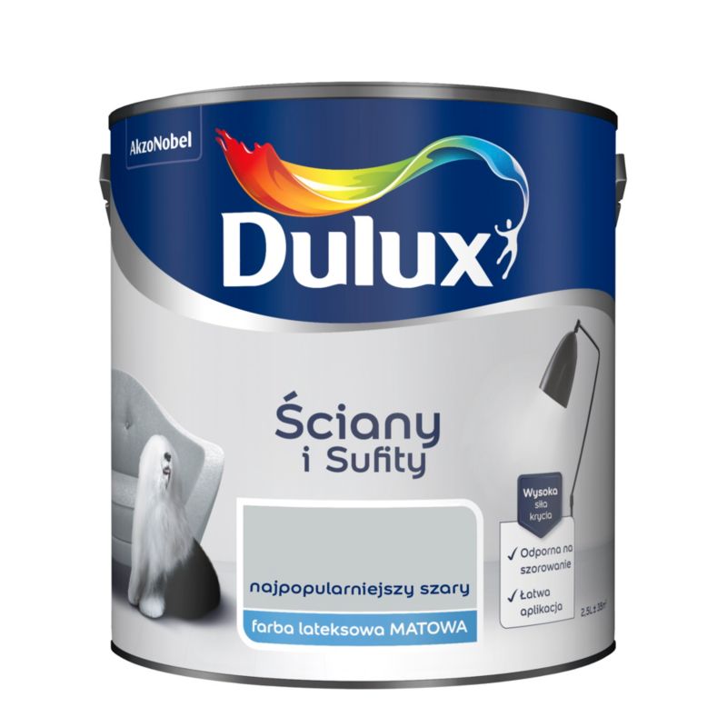 Dulux vægmaling og loftmaling - mest populære grå, 2,5 l