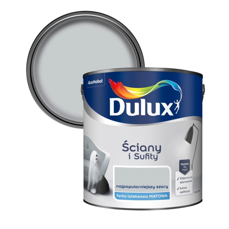 Dulux vægmaling og loftmaling - mest populære grå, 2,5 l