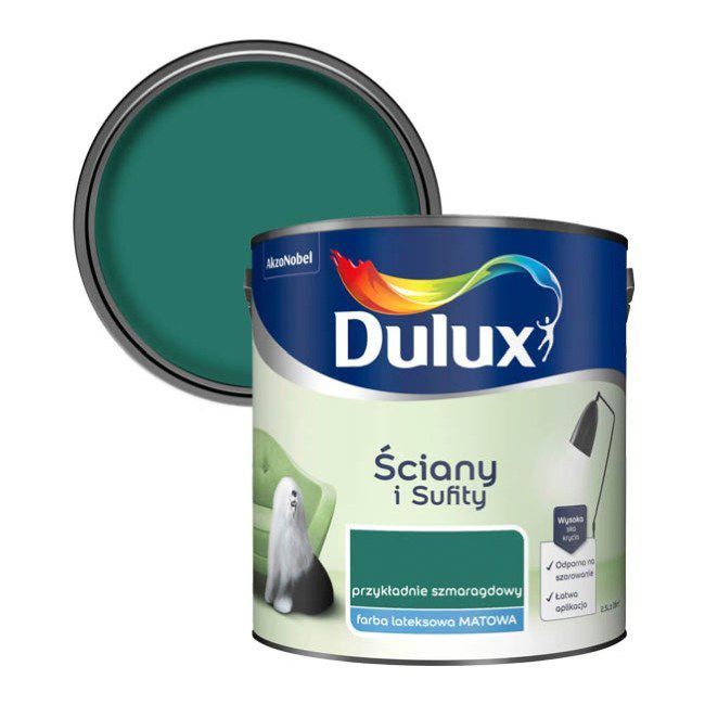 Dulux maling til vægge og lofter i eksemplarisk smaragdgrøn 2,5 l