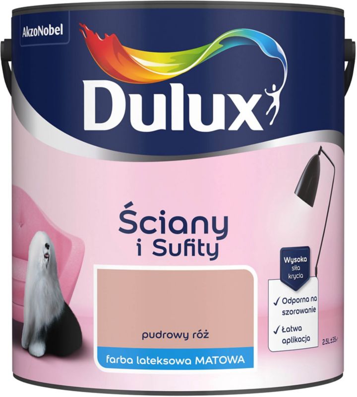 Dulux vægmaling og loftmaling i pudderrosa 2,5 l