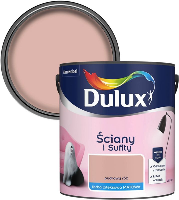 Dulux vægmaling og loftmaling i pudderrosa 2,5 l