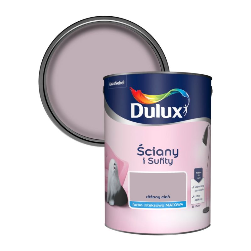 Dulux maling til vægge og lofter, rosenrød nuance, 5 l