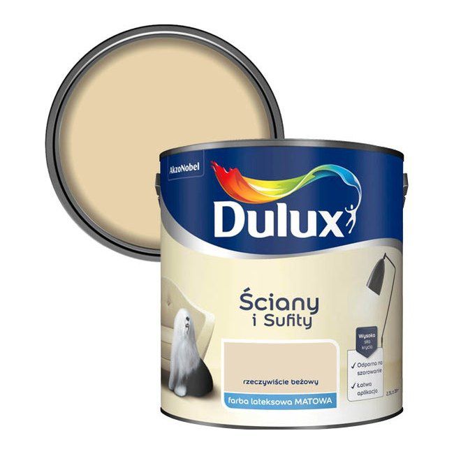 Dulux vægmaling og loftmaling i ægte beige, 2,5 l
