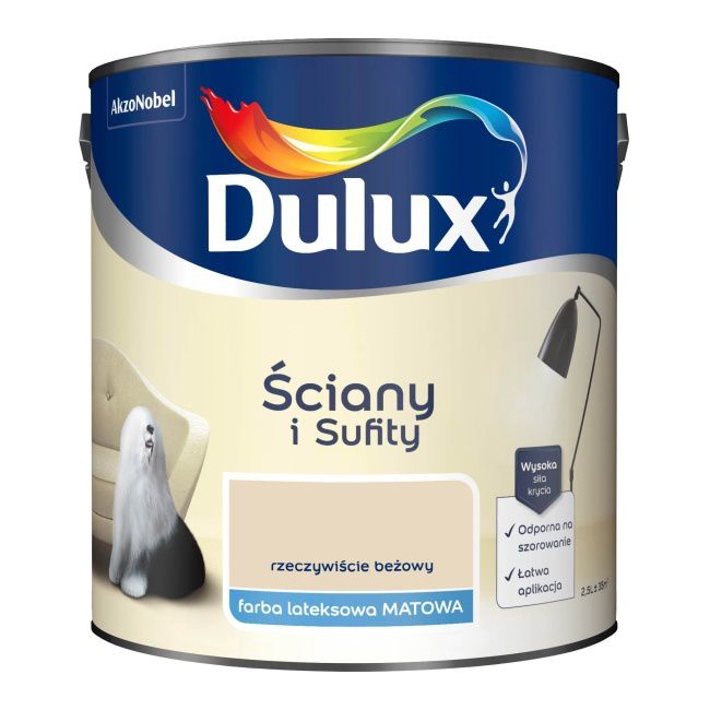 Dulux vægmaling og loftmaling i ægte beige, 2,5 l