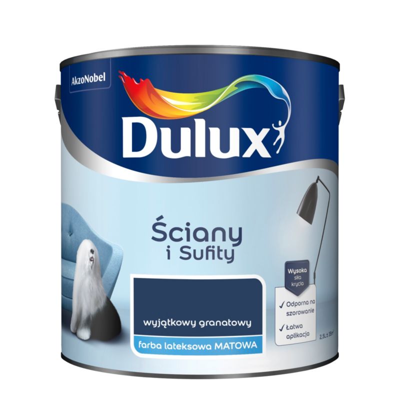 Dulux vægmaling og loftmaling i unik granatblå, 2,5 l
