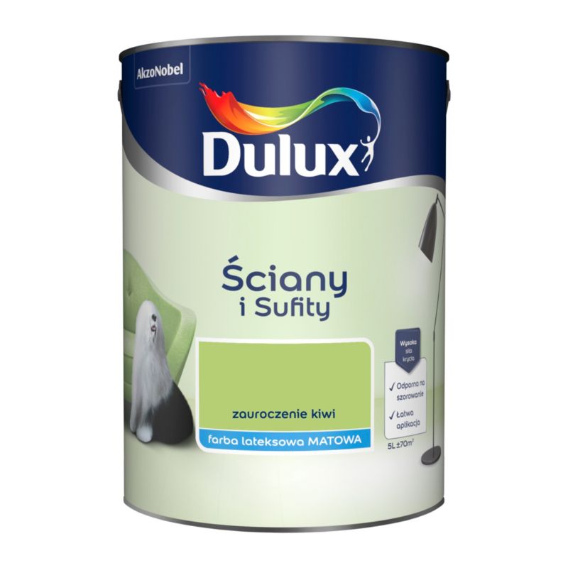 Dulux vægmaling og loftmaling i farven Kiwi-fortryllelse 5 l