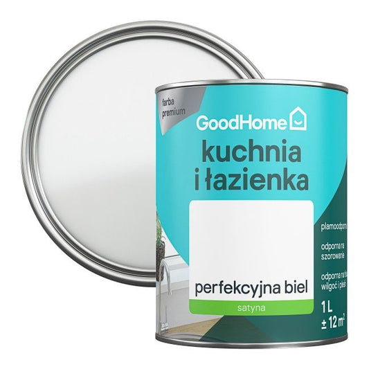 GoodHome køkken- og badeværelsesmaling hvid satin 1 l