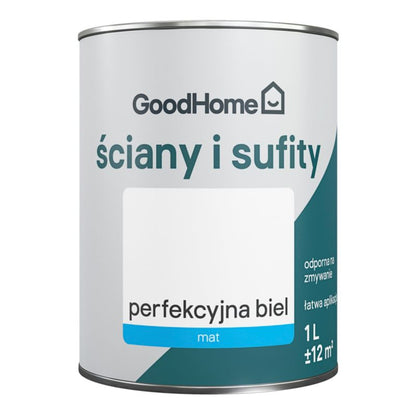GoodHome vægmaling og loftmaling hvid mat 1 l