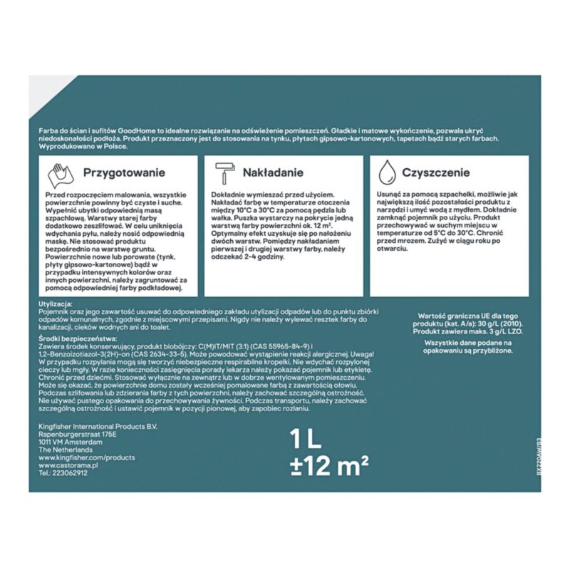 GoodHome vægmaling og loftmaling hvid mat 1 l
