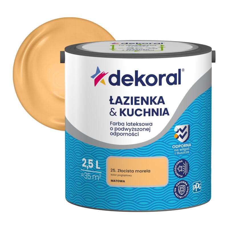 Dekoral farve til badeværelse og køkken i gylden abrikos, 2,5 l