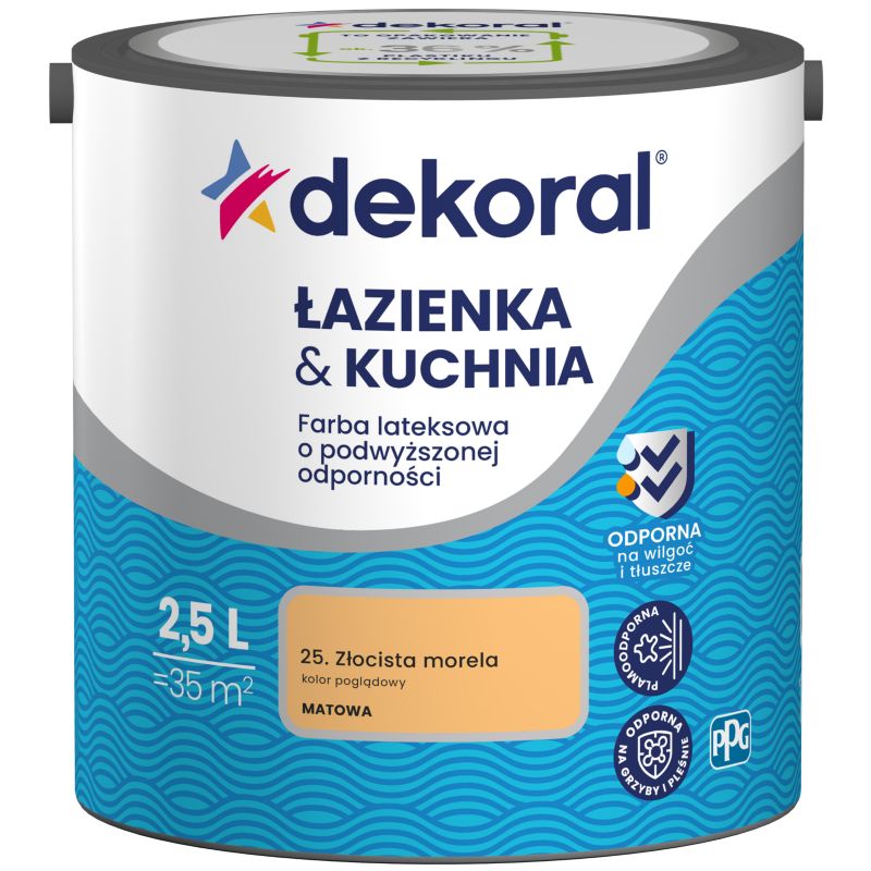 Dekoral farve til badeværelse og køkken i gylden abrikos, 2,5 l