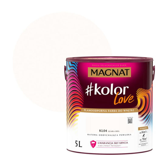 Plamemodstandsdygtig farve Magnat #kolorLove KL04 gråhvid 5 l