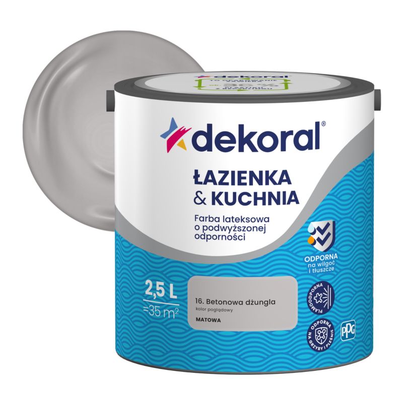 Dekoral latexmaling til badeværelse og køkken i beton jungle, 2,5 l