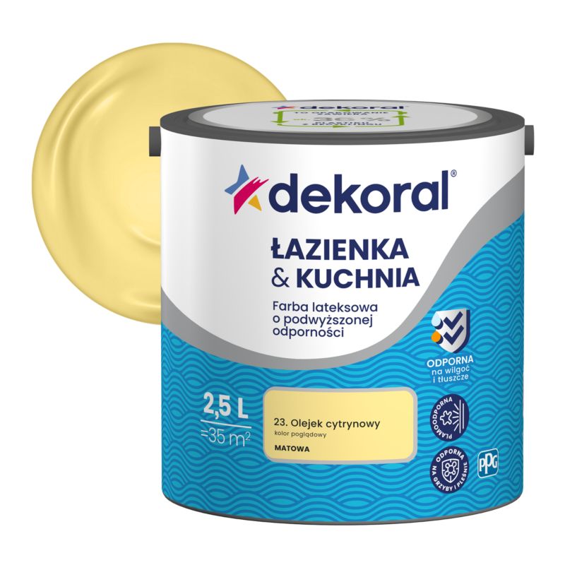 Dekoral latexmaling til badeværelse og køkken, citronolie, 2,5 l