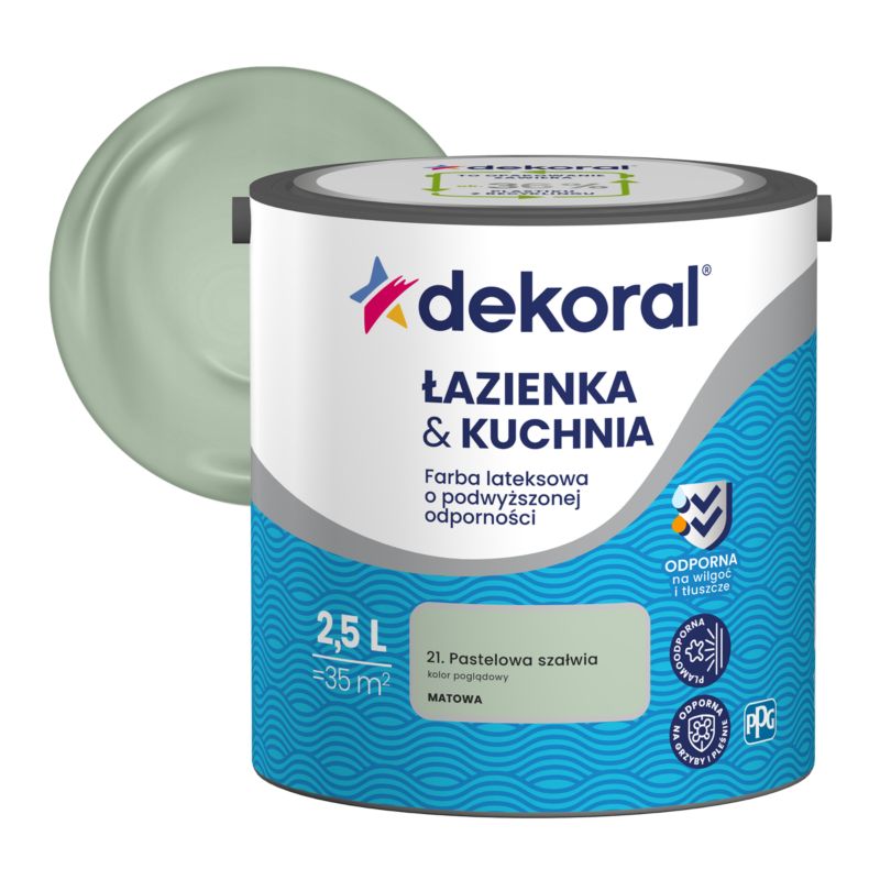 Dekoral latexmaling til badeværelse og køkken i pastel salvie, 2,5 l