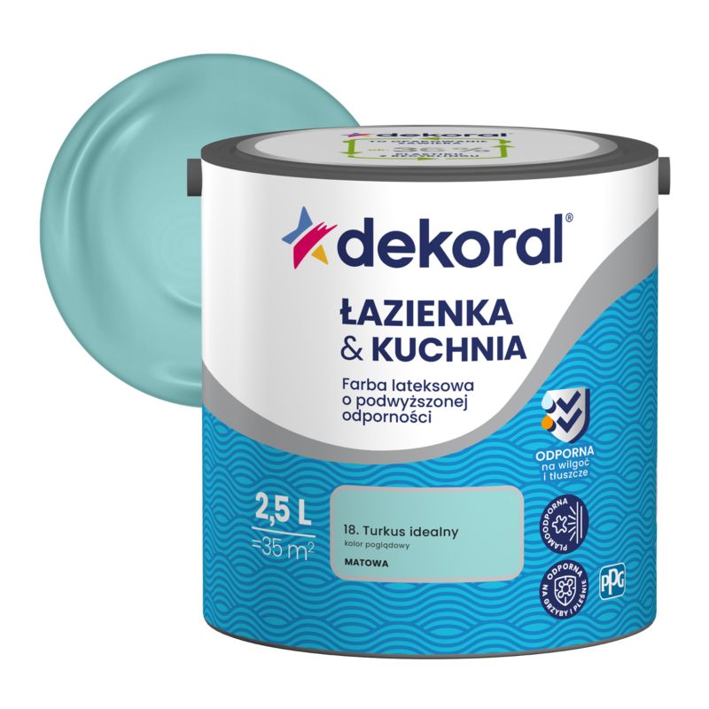 Dekoral latexmaling til badeværelse og køkken i turkis, 2,5 l