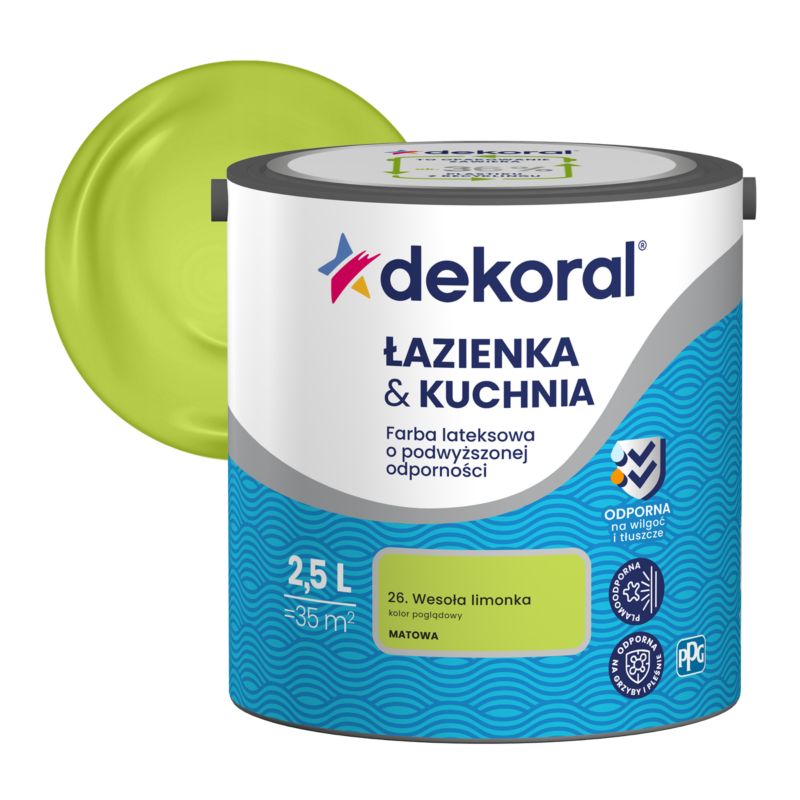 Dekoral lateksmaling til badeværelse og køkken i munter lime, 2,5 l