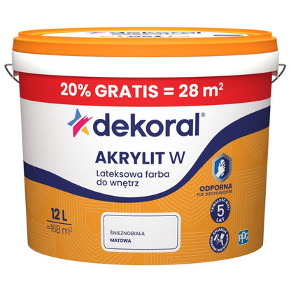 Dekoral Akrylit W indendørs latexmaling snehvid mat 10 l + 20 % ekstra