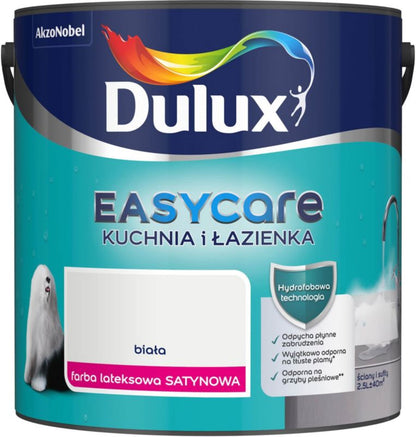 Dulux EasyCare plamemodstandsdygtig maling til køkken og badeværelse, hvid satin, 2,5 l