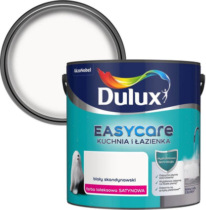 Dulux EasyCare pletresistent maling til køkken og badeværelse, skandinavisk hvid satin, 2,5 l
