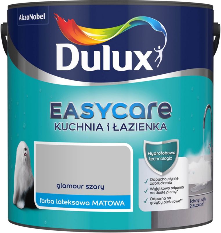 Dulux EasyCare plamemodstandsdygtig maling til køkken og badeværelse glamour grå 2,5 l