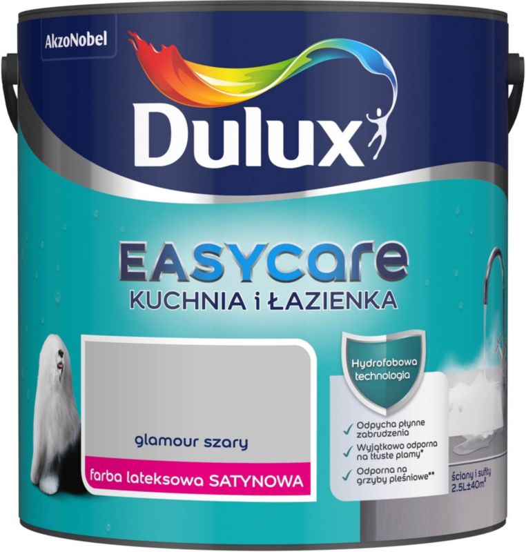 Dulux EasyCare plamemodstandsdygtig maling til køkken og badeværelse glamour grå satin 2,5 l