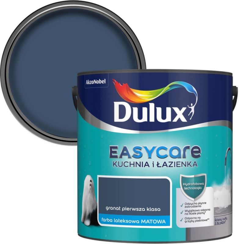 Dulux EasyCare køkken- og badeværelsesmaleri, pletresistent, granat, første klasse, 2,5 l