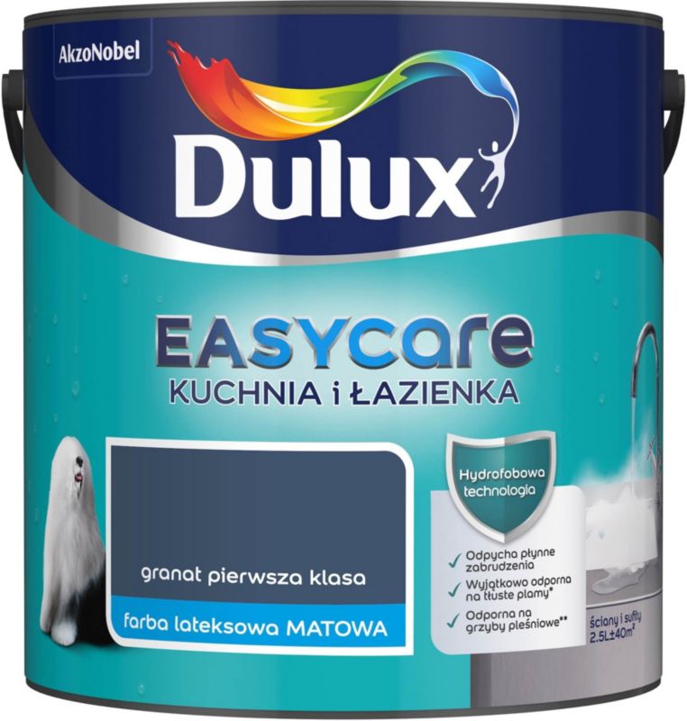 Dulux EasyCare køkken- og badeværelsesmaleri, pletresistent, granat, første klasse, 2,5 l