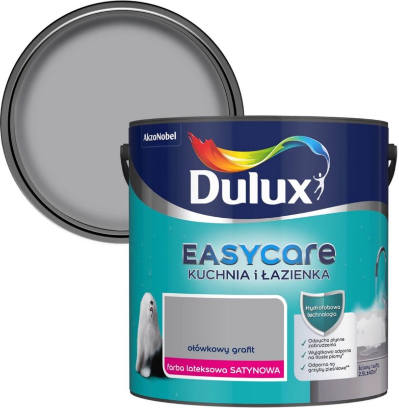 Dulux EasyCare køkken- og badeværelsesmaleri i blyantsgrafit, 2,5 l