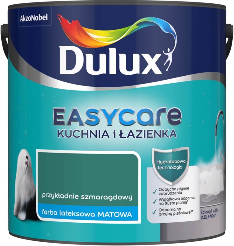 Dulux EasyCare plamemodstandsdygtig maling til køkken og badeværelse, eksemplarisk smaragdgrøn, 2,5 l