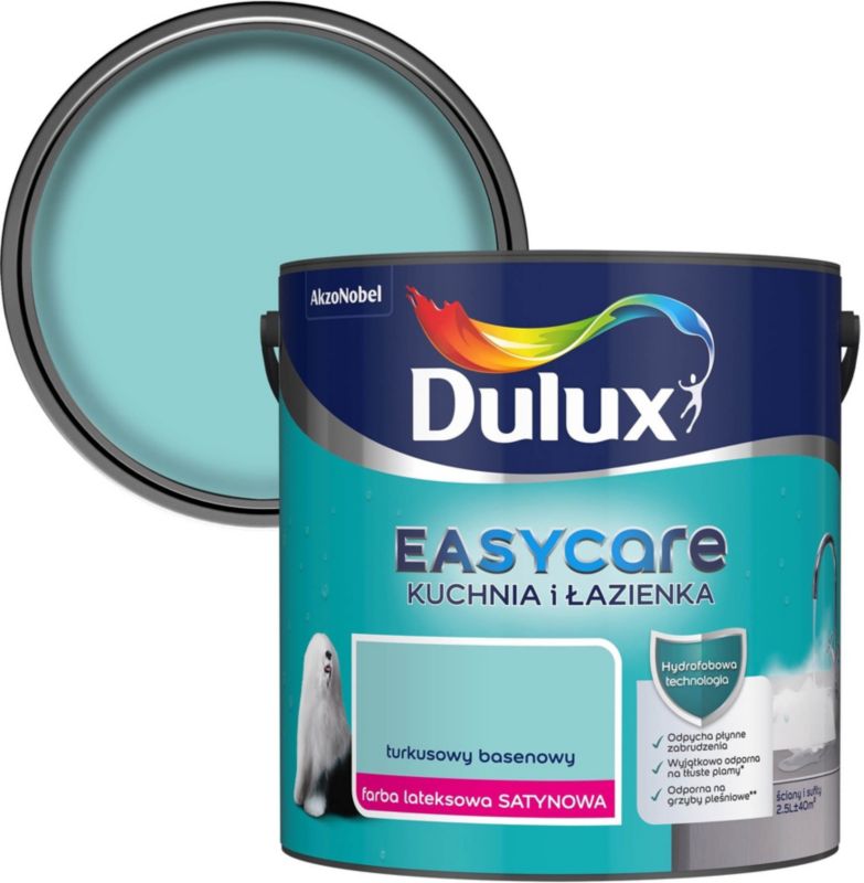 Dulux EasyCare køkken- og badeværelsesmaling i turkis poolfarve, 2,5 l
