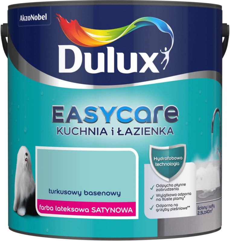 Dulux EasyCare køkken- og badeværelsesmaling i turkis poolfarve, 2,5 l