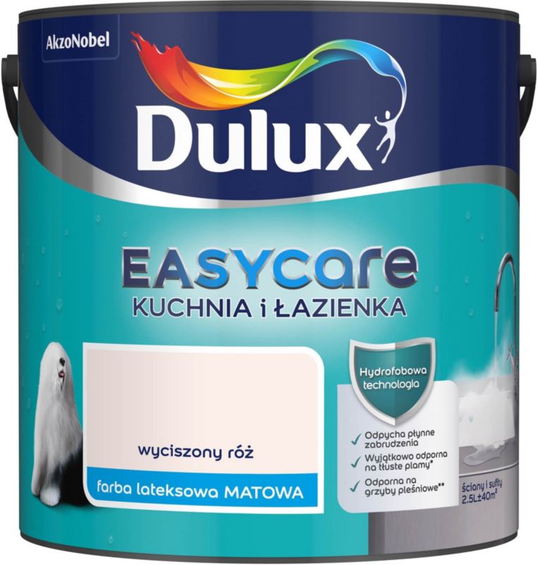 Dulux EasyCare pletresistent maling til køkken og badeværelse, dæmpet rosa, 2,5 l