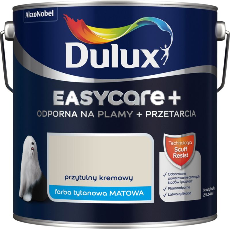 Dulux EasyCare+ pletresistent maling i varm cremefarve 2,5 l
