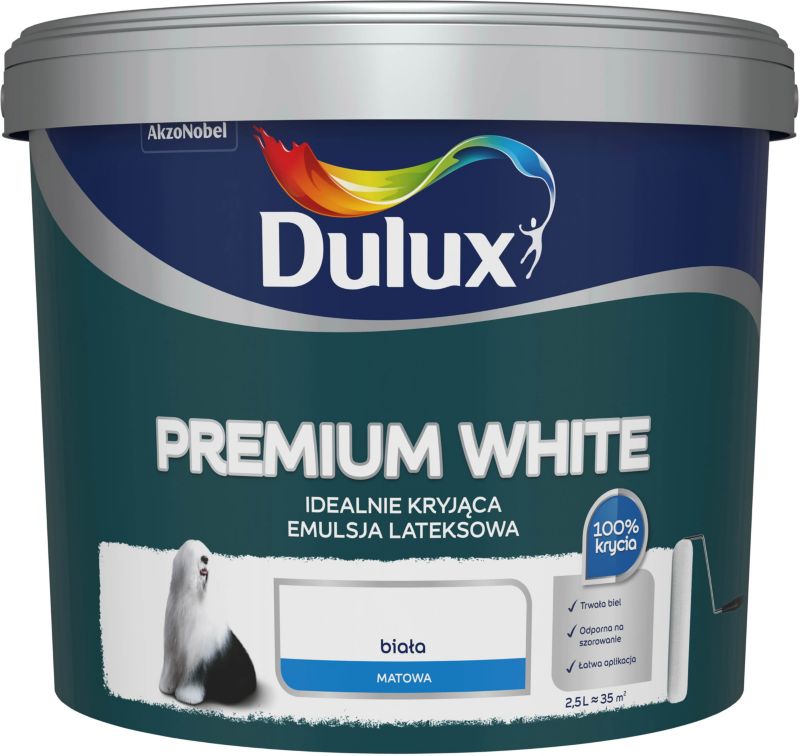 Dulux Premium White pletbestandig maling hvid 2,5 l