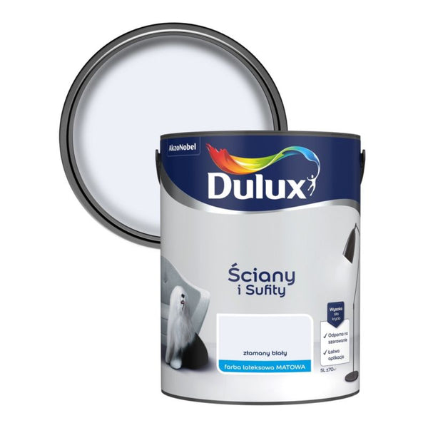 Dulux vægmaling og loftmaling, pletresistent, brudt hvid, 5 l