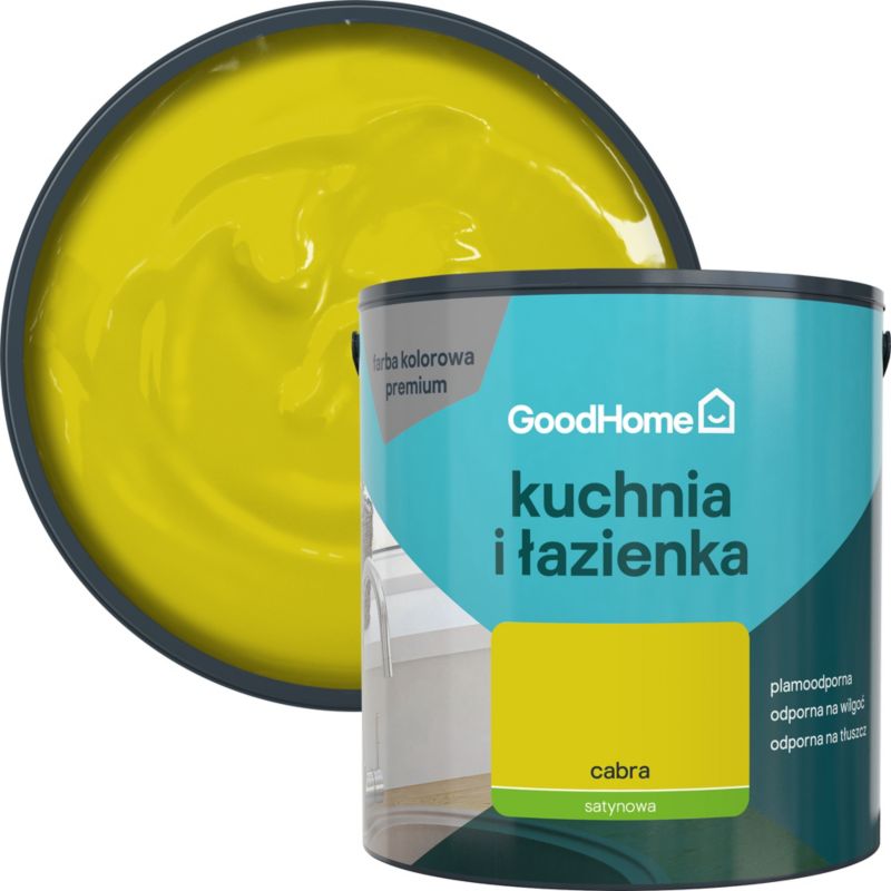 GoodHome Cabra plamemodstandsdygtig maling til køkken og badeværelse 2,5 l