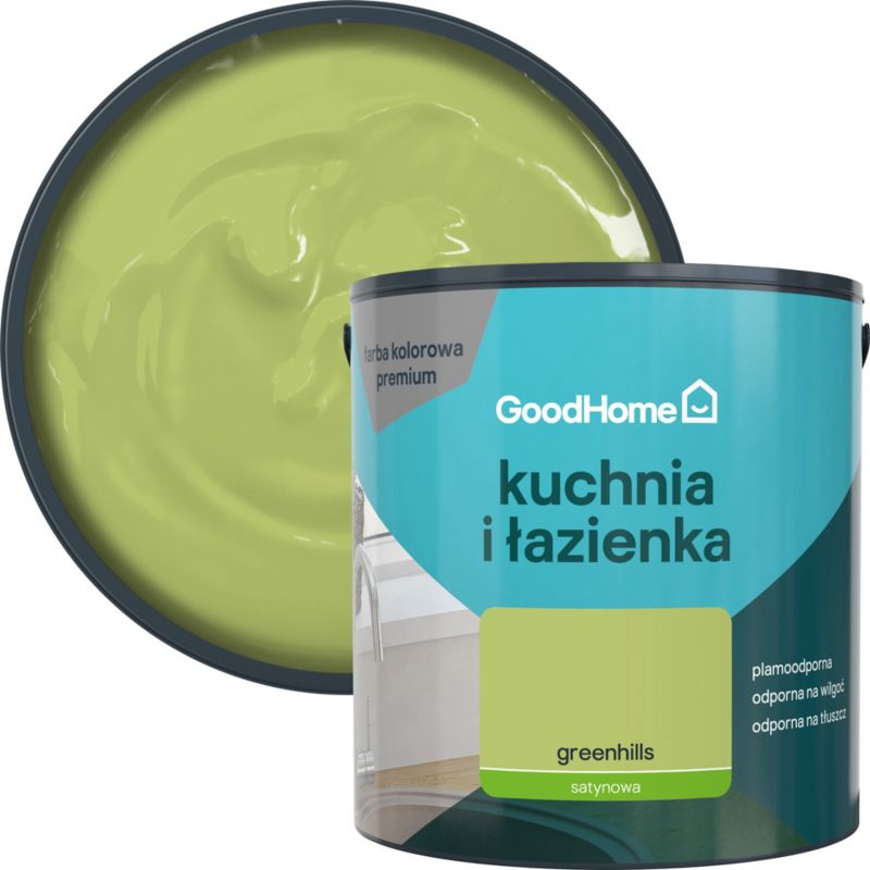 GoodHome plamemodstandsdygtig maling til køkken og badeværelse Greenhills 2,5 l