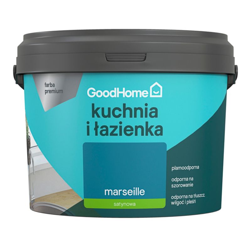 GoodHome plamemodstandsdygtig maling til køkken og badeværelse Marseille 2,5 l
