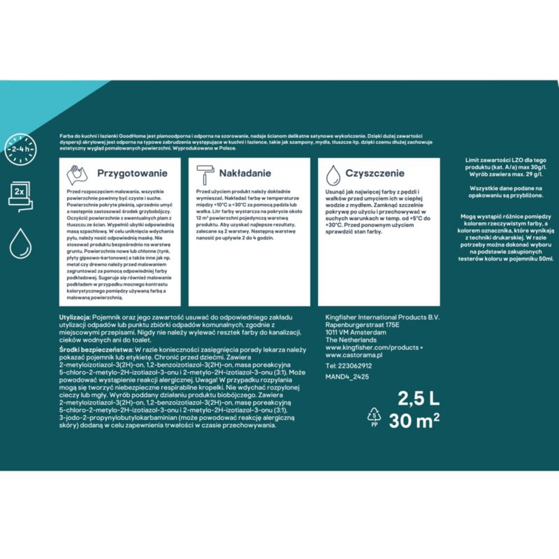 GoodHome pletresistent maling til køkken og badeværelse North Pole 2,5 l