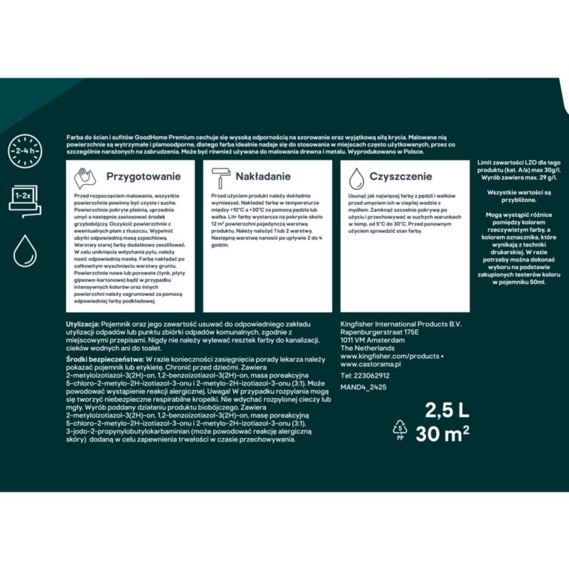 GoodHome Premium pletbestandig maling til vægge og lofter Limerick 2,5 l